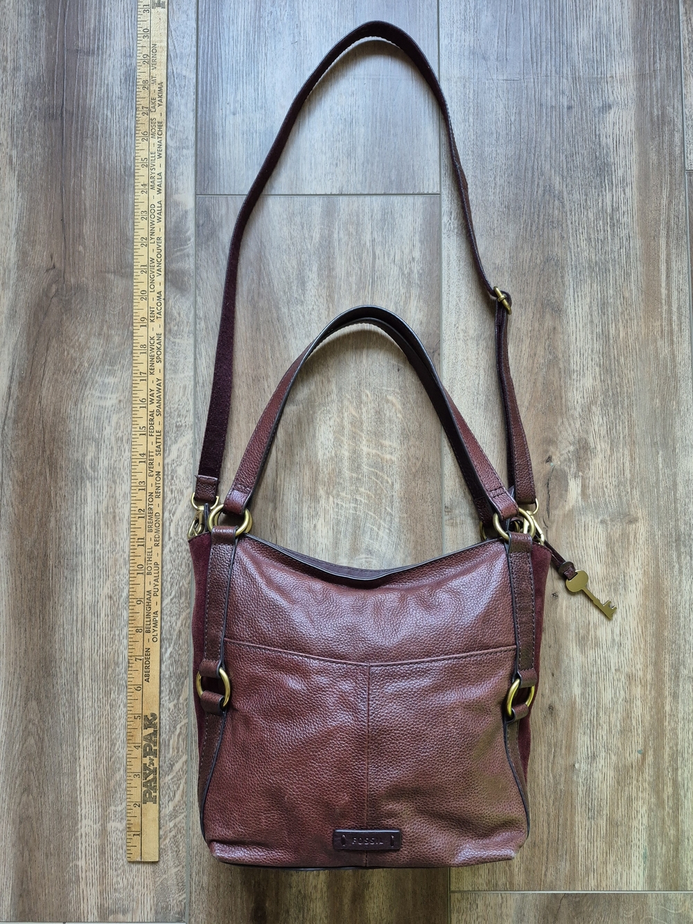 Fossil Sam Claret Red Burgundy Leather Suede Sides Shoulder Bag Crossbody - Picture 8 of 12